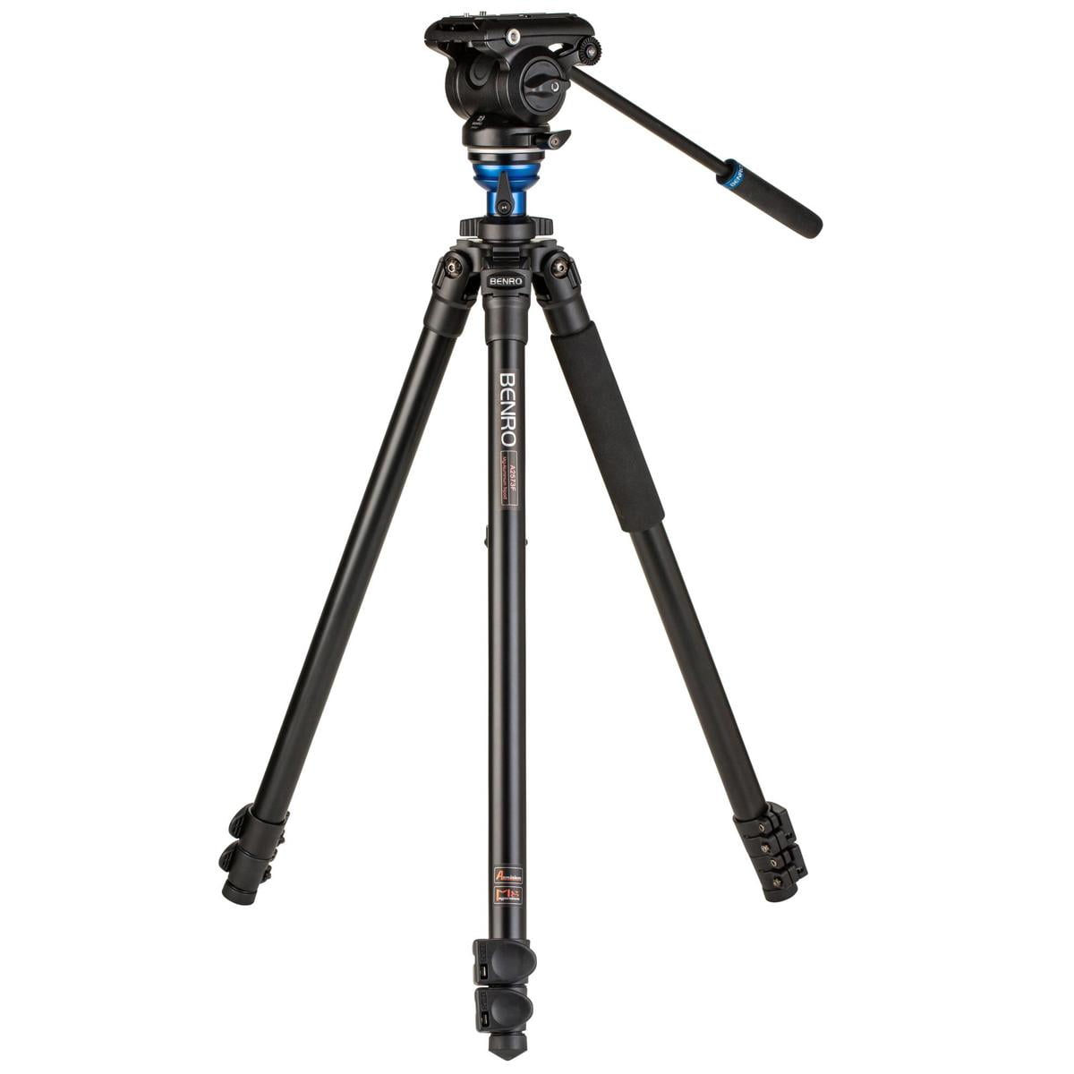Benro A2573F 3-Section Aluminum Single Tube Video Tripod with S4PRO Flat Base Fluid Video Head