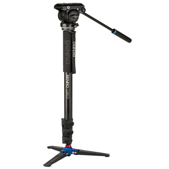 Benro A48FD Classic Aluminum Video Monopod, 3-Leg Base and S4 PRO Flat Base Fluid Video Head, Payload 8.8 lbs