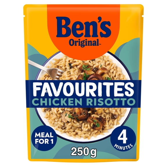 Bens Original Favourites Risotto Chicken and Mushroom Microwave Rice Instant Meal 250g, Imported from Britain