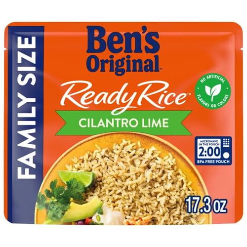 Bens Original Ready Rice Cilantro Lime Flavored Family Size Rice, Easy Dinner Side, 17.3 Oz Pouch - Pack of 2