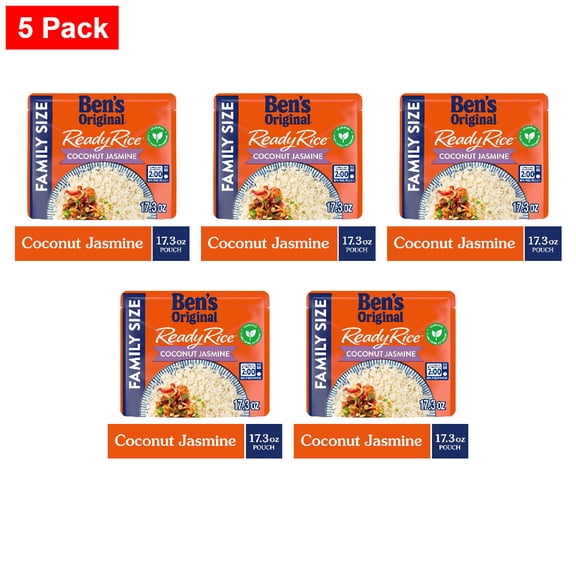 Bens Original Ready Rice Coconut Jasmine Family Size Rice, Easy Dinner Side, 17.3 oz Pouch 17.3 oz - 5 Pack