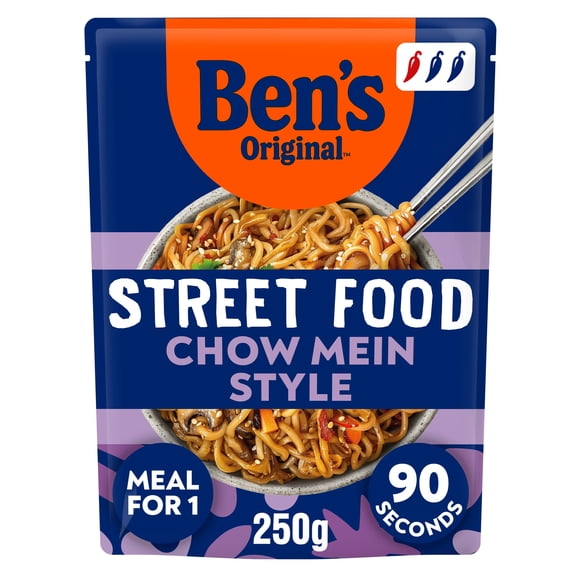 Bens Original Street Food Chow Mein Microwave Instant Noodles Ready Meal 250g, Imported from Britain