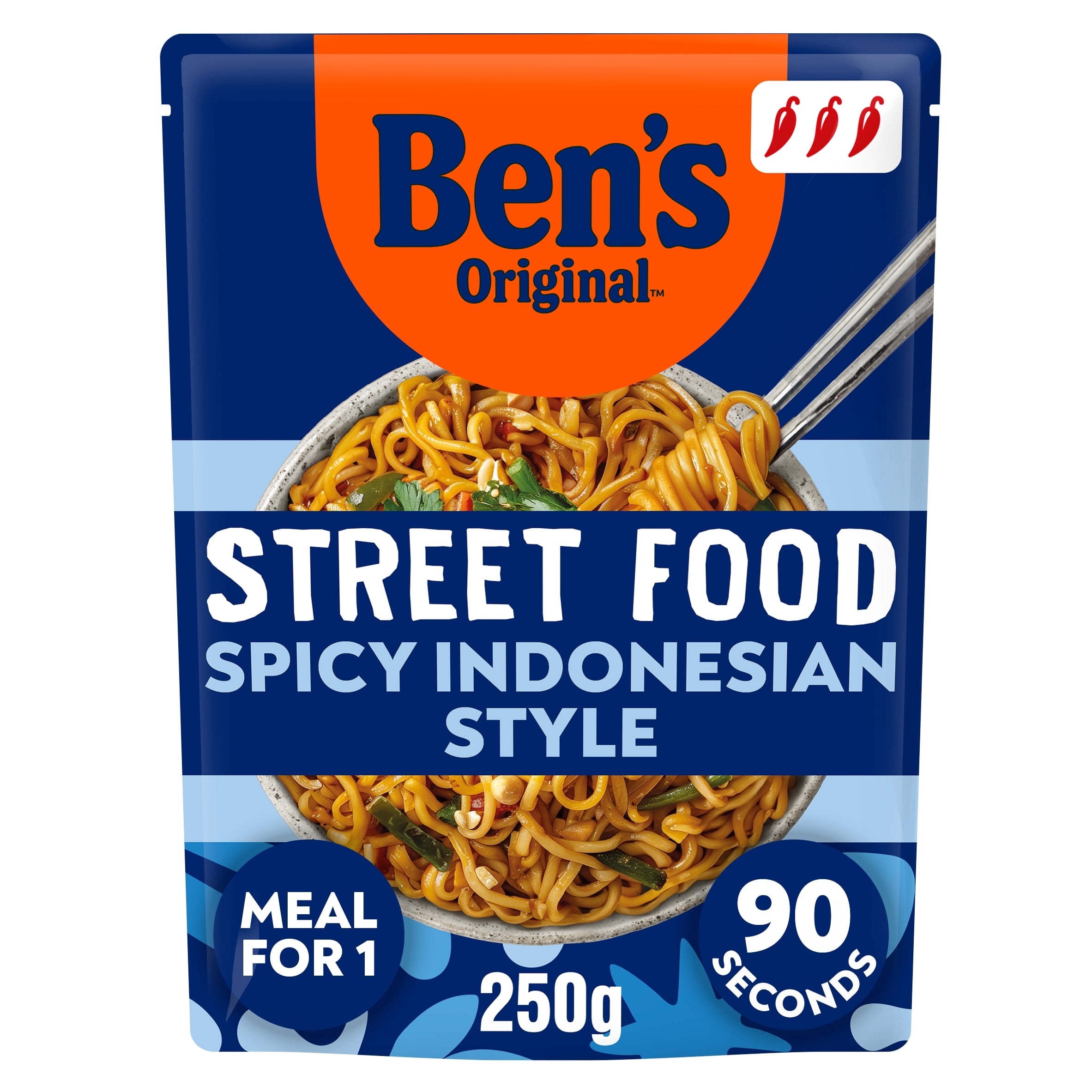 Bens Original Street Food Indonesian Spicy Microwave Instant Noodles Ready Meal 250g, Imported from Britain