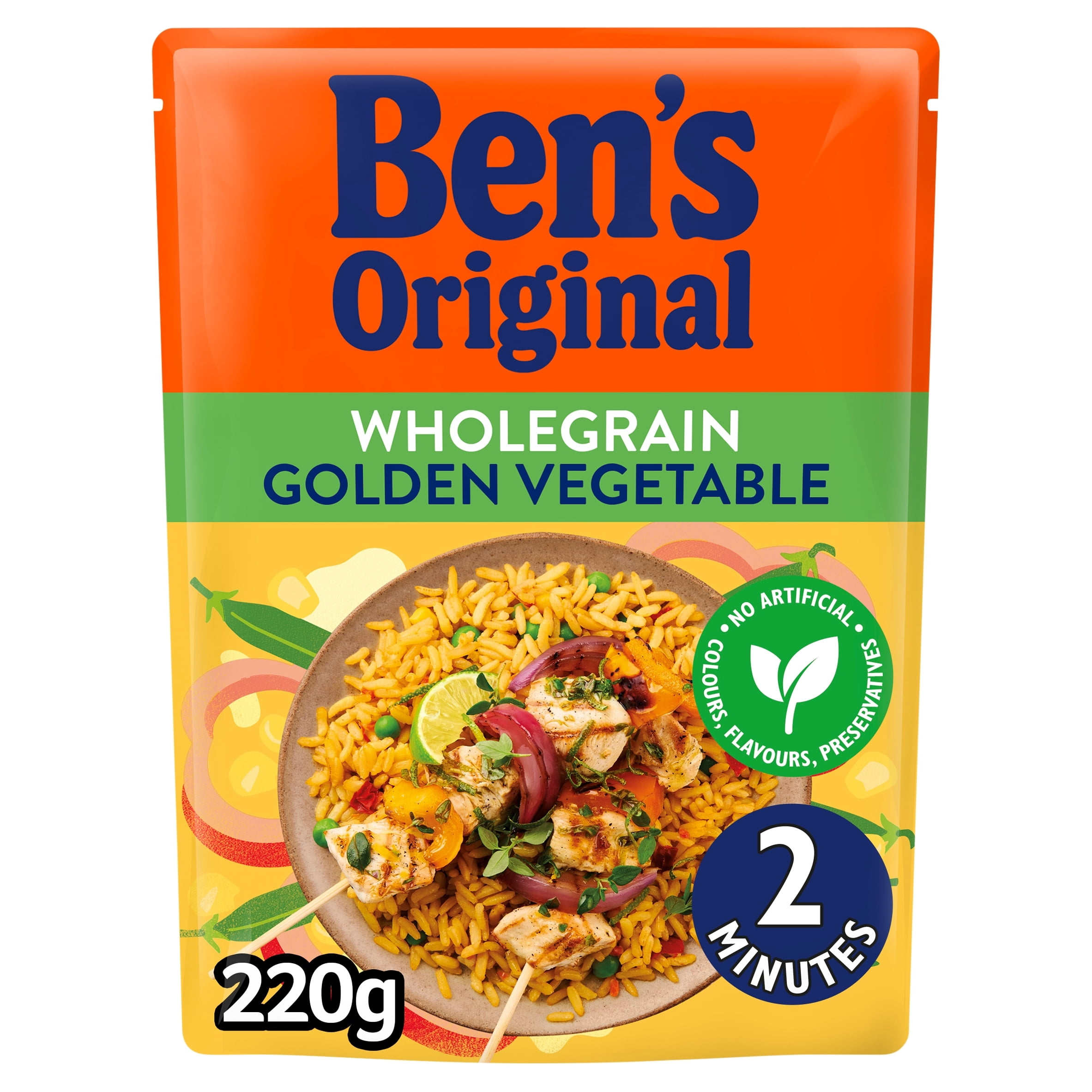 Bens Original Wholegrain Golden Vegetable Microwave Rice 220g, Imported from Britain