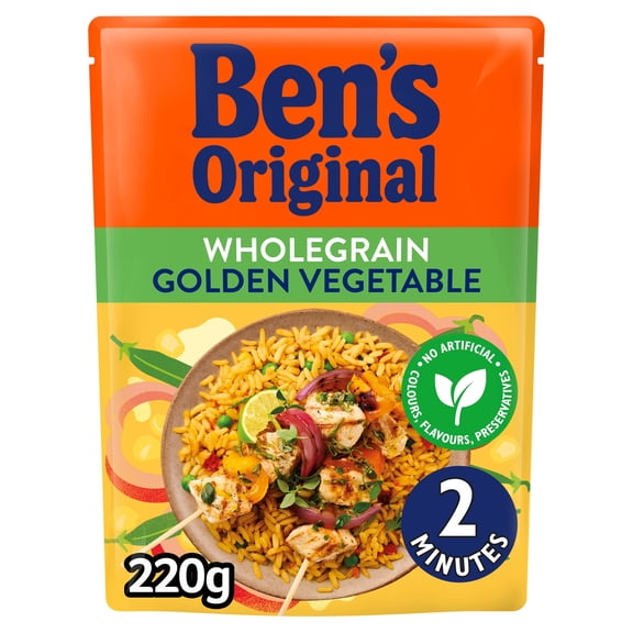 Bens Original Wholegrain Golden Vegetable Microwave Rice 220g, Imported from Britain