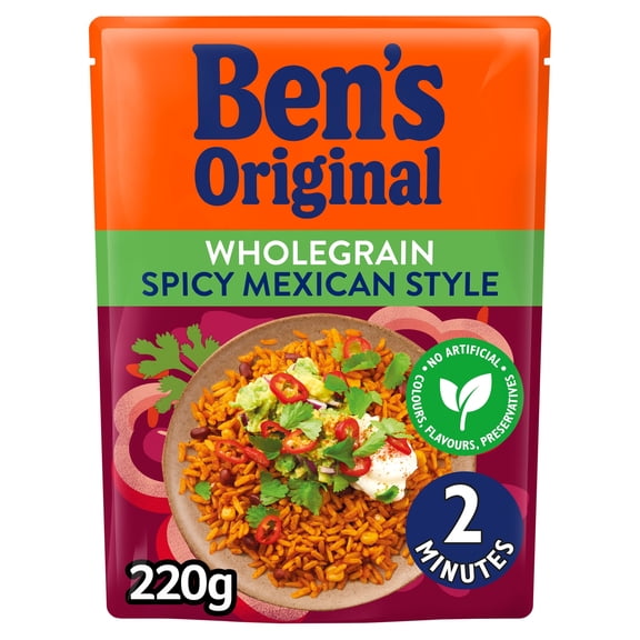 Bens Original Wholegrain Spicy Mexican Microwave Rice 220g, Imported from Britain
