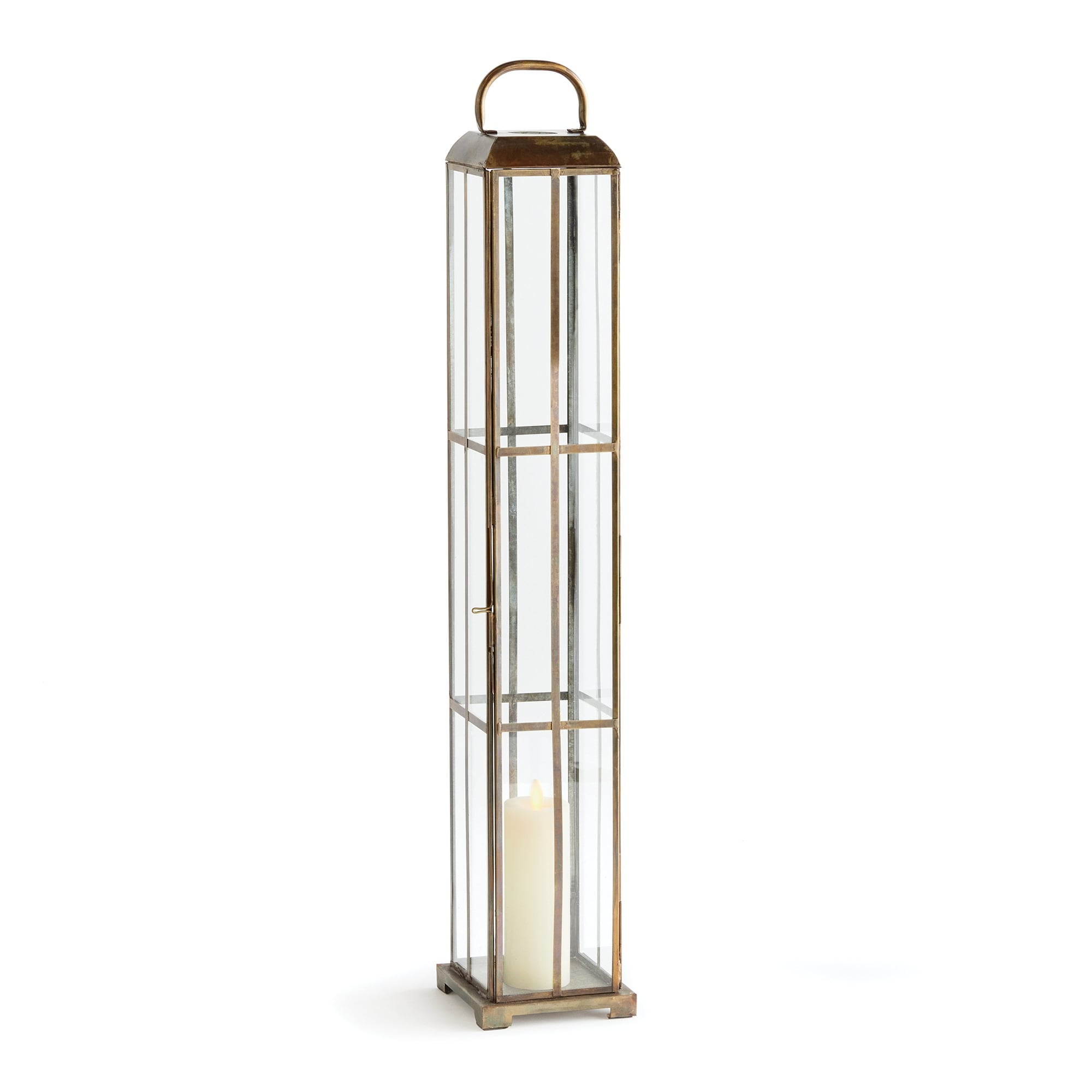 Tall Brass and Glass Hanging Candle Lantern