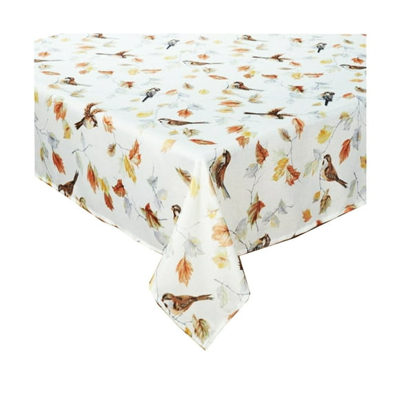 Benson Mills Tablecloth Golden Autumn Multi-Color Birds Leaves Polyester Fabric (60 x 84 Rectangle)
