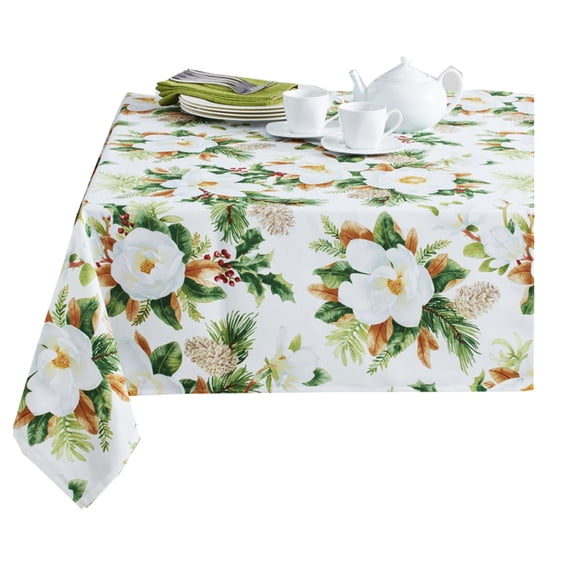 Benson Mills Winter Magnolia Tablecloth, 60" x 84", Cotton/Polyester Blend, Winter, Christmas