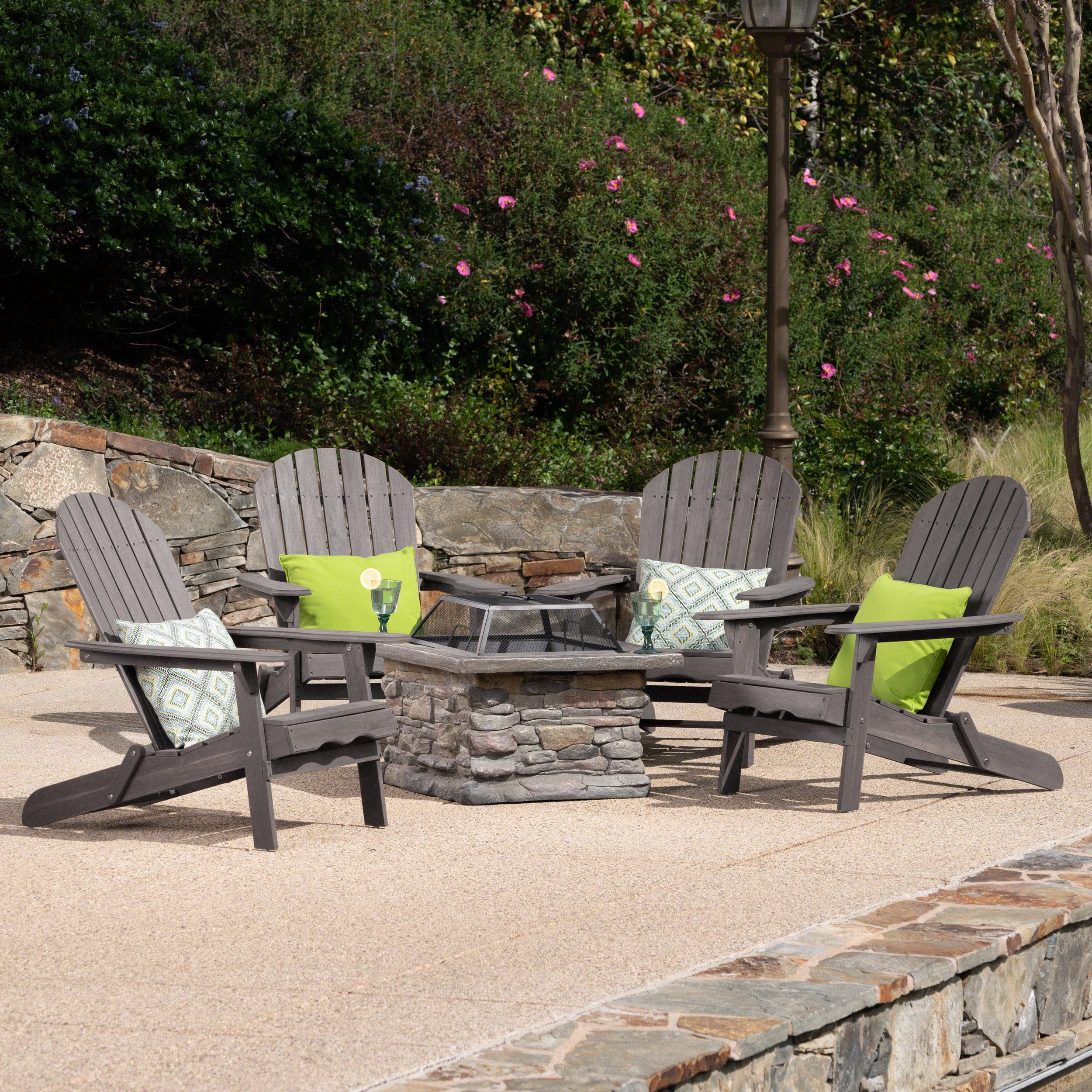 Benson Outdoor 5 Piece Acacia Wood Adirondack Rocking Chair Set with ...