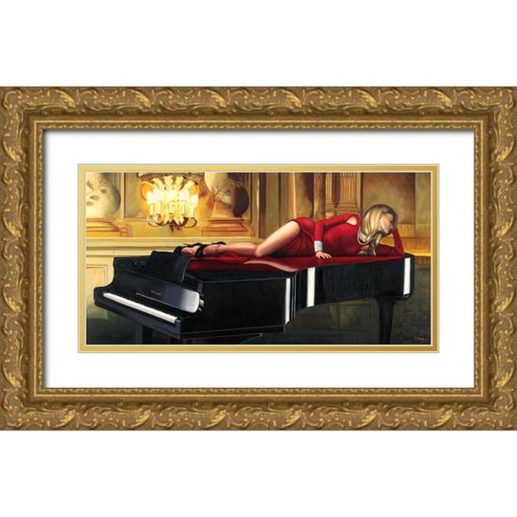 Benson, Pierre 24x14 Gold Ornate Wood Framed with Double Matting Museum Art Print Titled - Piano Lady