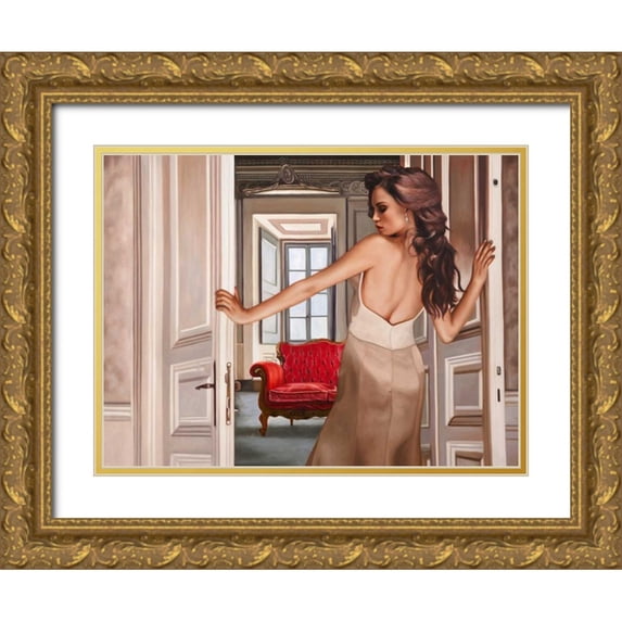 Benson, Pierre 24x19 Gold Ornate Wood Framed with Double Matting Museum Art Print Titled - The room