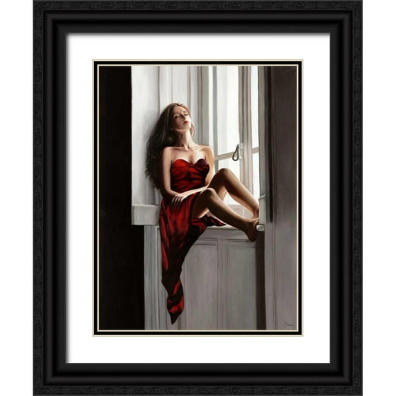 Benson, Pierre 25x32 Black Ornate Wood Framed with Double Matting Museum Art Print Titled - At the window