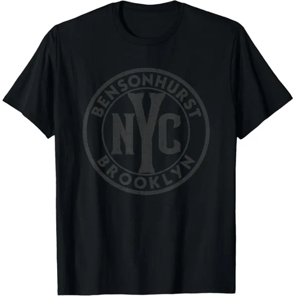 Bensonhurst Brooklyn Nyc Sign Black W Distressed Black Print T-Shirt