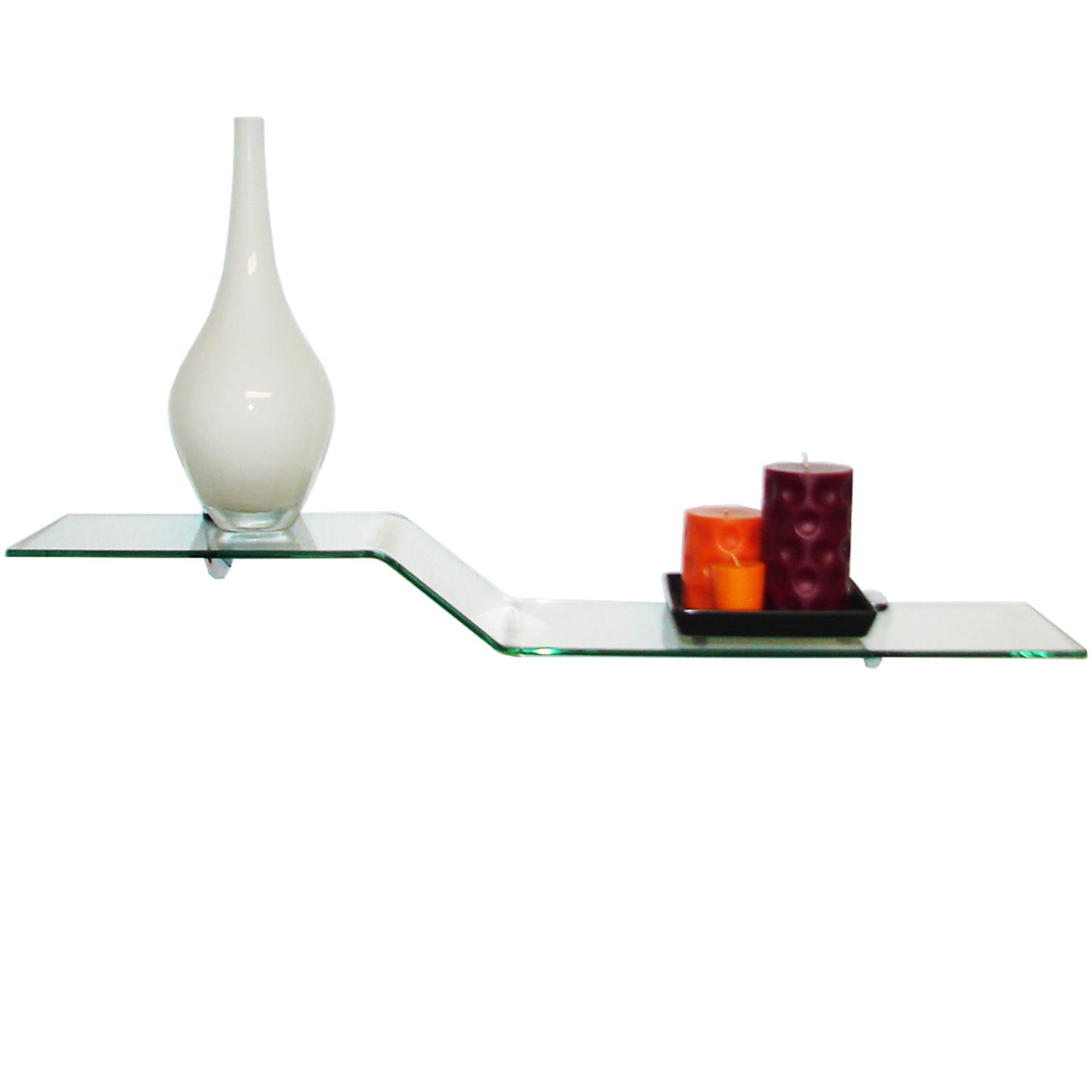 Clear Tempered Glass Floating Wall Shelf with Chrome Brackets