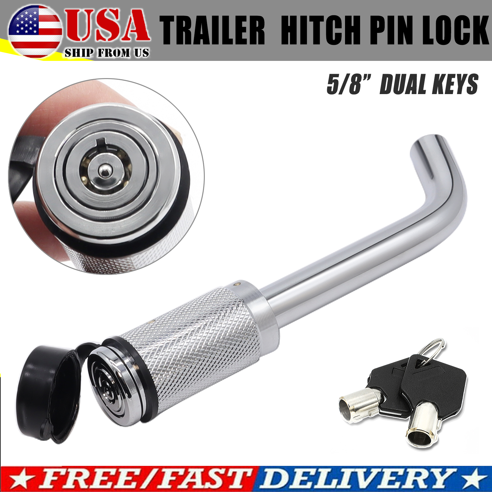 Bent Hitch Pin Lock 2 Keys Cover Truck Tow Trailer Receiver Hitch 5/8