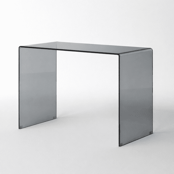 Bent Tempered Glass Computer Desk in Translucent Gray
