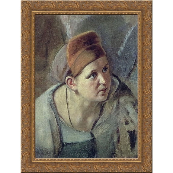 Bent figure of a woman 20x24 Gold Ornate Wood Framed Canvas Art by Perov, Vasily