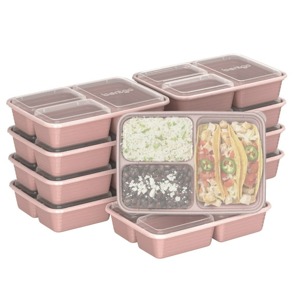 Bentgo Prep - 20-Piece 3-Compartment Reusable Meal Prep Containers with Lids, PFAS & BPA Free Materials, Durable, Microwave, Freezer, & Dishwasher Safe To Go Food Storage (Rosette Glitter)