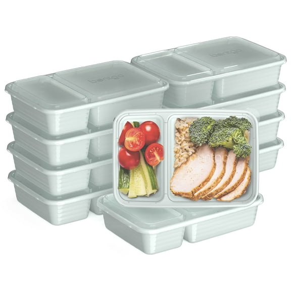 Bentgo Prep - 20-Piece 2-Compartment Reusable Meal Prep Containers with Lids, PFAS & BPA Free Materials, Durable, Microwave, Freezer, & Dishwasher Safe To Go Food Storage (Mint)