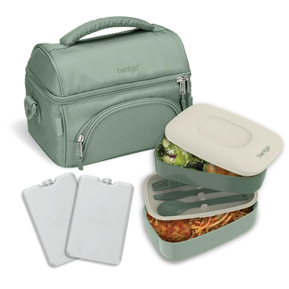 Bentgo 4-Piece Deluxe Set With Insulated Lunch Bag, Ice Packs & Bento Classic (Khaki Green)