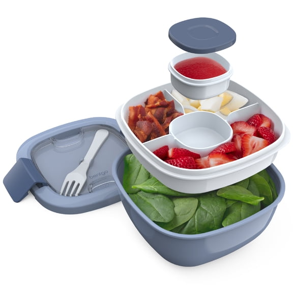 Bentgo Plastic Salad Container 5-Compartment Slate 54 oz or 6.75 Cups. (BGOSAL-S), Made for Portable Food Storage and Lunch Transportation