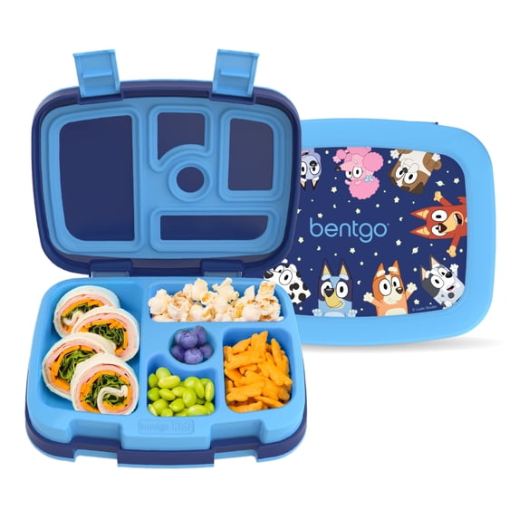 Bentgo + Bluey Kids Prints Leak-Proof, 5-Compartment Bento-Style Kids Lunch Box - Ages 3-7, Durable, Drop-Proof, Dishwasher Safe, & PFAS & BPA-Free Materials - Bluey’s Universe