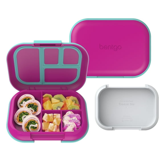 Bentgo Chill Kids Leak-Proof Lunch Box - 4-Compartment Bento Box with Built-In Ice Pack, 3.3 Cup Capacity, PFAS & BPA-Free, Microwave & Dishwasher Safe, Ideal Size for Ages 3 to 7 (Fuchsia/Teal)