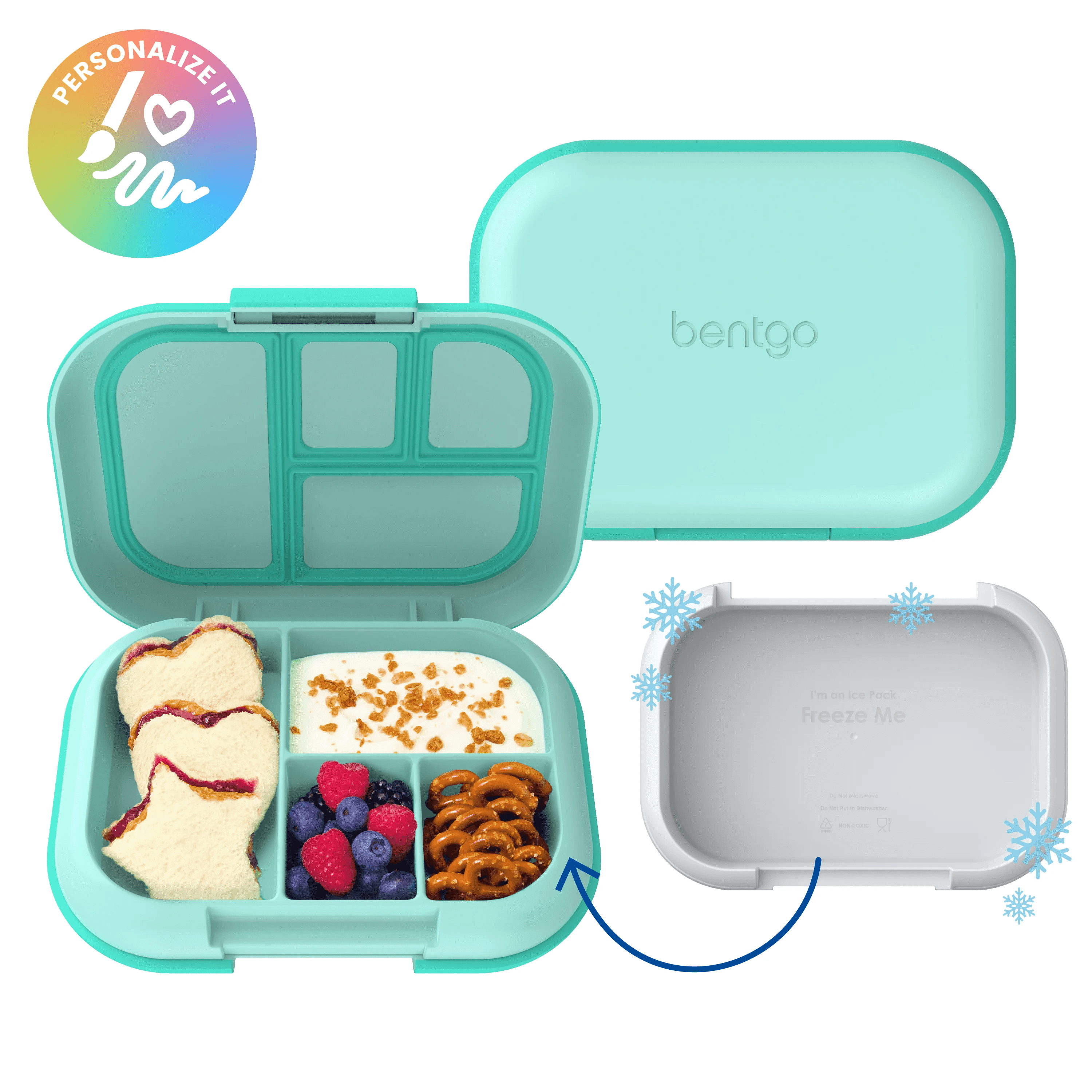 Bentgo Chill Max Leak-Proof XL Lunch Box (2-Pack)5-Cup Capacity for Adults & Ages 8+, 3 or 4 Compartment Bento Box, BPA-Free, Dishwasher Safe (Aqua)