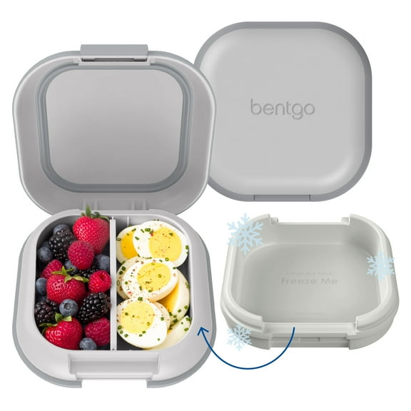 Bentgo Chill Mini Leak-Proof Lunch Box – Built-In Ice Pack Keeps Food Cold, 2.7-Cup Capacity for Snacks or a Sandwich, 3 or 4 Compartments, PFAS & BPA-Free, Ideal for Adults & Kids 3+ (Crisp Grays)