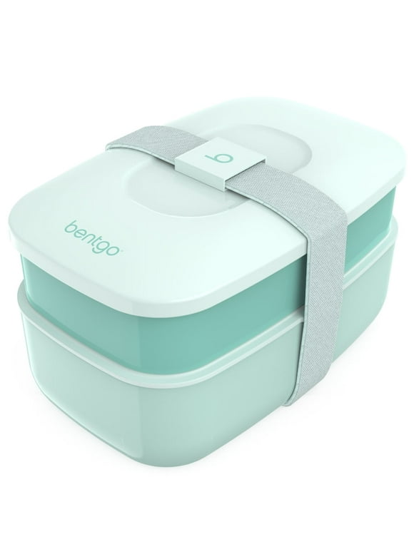Bentgo Classic - All-in-One Stackable Bento Lunch Box Container - Modern Bento-Style Design Includes 2 Stackable Containers, Built-in Plastic Utensil Set, and Nylon Sealing Strap (Coastal Aqua)