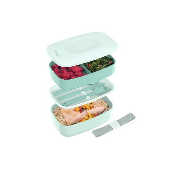 Bentgo Classic - Adult Bento Box, Stackable 3-Compartment Lunch Box with Removable Utensil Set and Sealing Strap, BPA-Free, Food Container Ideal for Meal Prep, Work, and On the Go (Coastal Aqua)