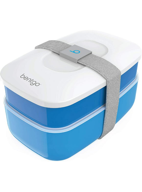 Bentgo Classic (Blue) - All-in-One Stackable Lunch Box Solution - Sleek and Modern Bento Box Design Includes 2 Stackable Containers, Built-in Plastic Silverware, and Sealing Strap