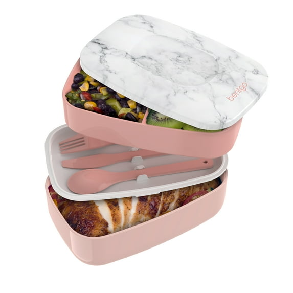 Bentgo Classic - Adult Bento Box, Stackable 3-Compartment Lunch Box with Removable Utensil Set and Sealing Strap, BPA-Free, Food Container Ideal for Meal Prep, Work, and On the Go (Blush Marble)