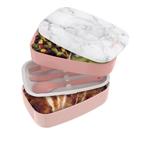 Bentgo Classic - Adult Bento Box, Stackable 3-Compartment Lunch Box with Removable Utensil Set and Sealing Strap, BPA-Free, Food Container Ideal for Meal Prep, Work, and On the Go (Blush Marble)