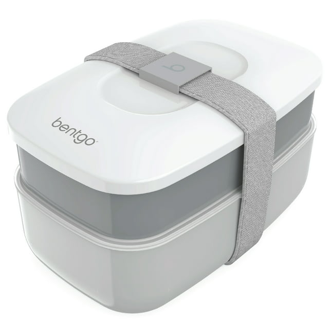 Bentgo Classic (Gray) - All-in-One Stackable Lunch Box Solution - Sleek and Modern Bento Box Design Includes 2 Stackable Containers, Built-in Plastic Silverware, and Sealing Strap