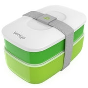 Bentgo Classic (Green) - All-in-One Stackable Lunch Box Solution - Sleek and Modern Bento Box Design Includes 2 Stackable Containers, Built-in Plastic Silverware, and Sealing Strap