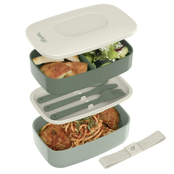 Bentgo Classic - Adult Bento Box, Stackable 3-Compartment Lunch Box with Removable Utensil Set and Sealing Strap, BPA-Free, Food Container Ideal for Meal Prep, Work, and On the Go (Khaki Green)