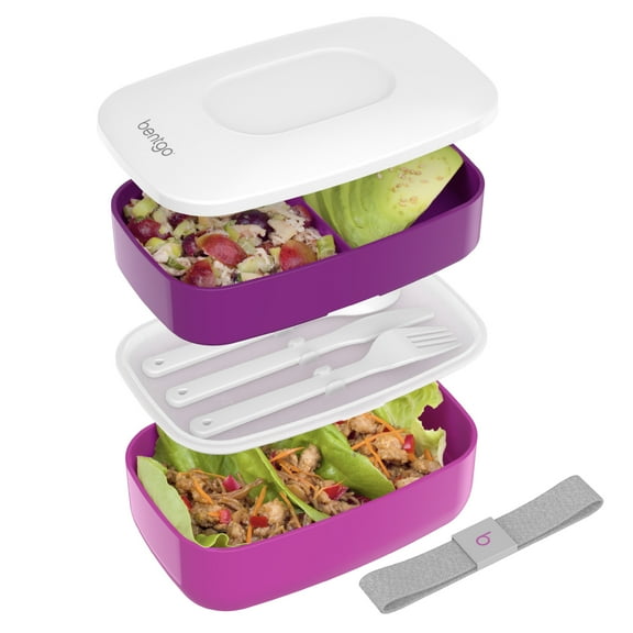 Bentgo Classic - Adult Bento Box, Stackable 3-Compartment Lunch Box with Removable Utensil Set and Sealing Strap, BPA-Free, Food Container Ideal for Meal Prep, Work, and On the Go (Purple)