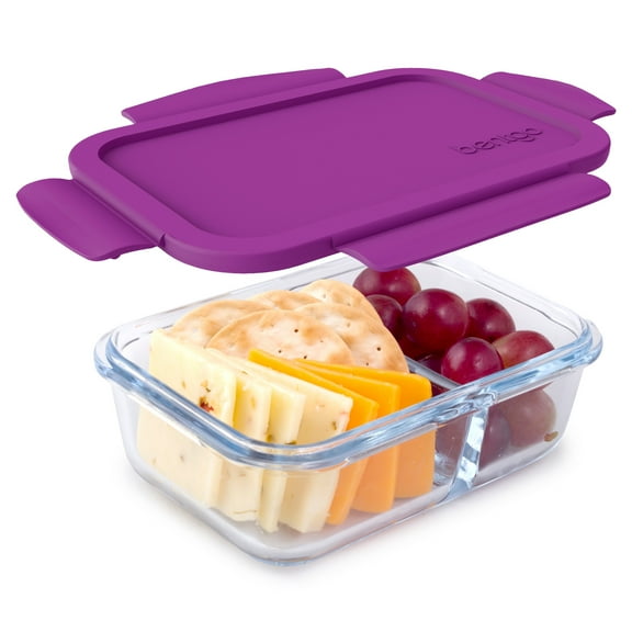 Bentgo Glass Snack (Purple) – 2-Compartment Bento-Style Glass Food Storage for Snacks & Small Meals | Ideal for Meal Prep, Leftovers, and Portion Control – FDA-Approved, BPA-Free, Food-Safe Materials