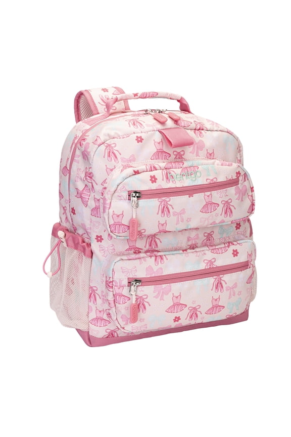 Kids Print Backpack - Lightweight 14” Backpack for School, Travel & Daycare, Ideal for Ages 4+, Durable & Water-Resistant, Roomy Interior, & Loop for Lunch Bag (Ballet & Bows)