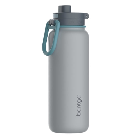 Bentgo Flip 2-in-1 Straw & Chug Leak-Proof Insulated Water Bottle, 24 fl oz (Gray Surf)