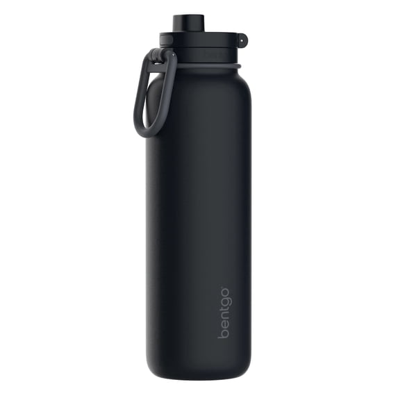 Bentgo Flip 2-in-1 Straw & Chug Leak-Proof Insulated Water Bottle, 32 fl oz (Back to Black)