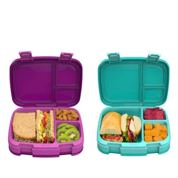 Bentgo Fresh Lunch Box Containers 2-Pack, Purple and Teal 4-Compartment