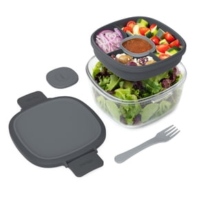 Bentgo All-in-One Glass Salad Container 5-Compartment Dark Gray 61 oz or 7.6Cups. (BGLASSAL-DG), Designed to Help with Packed Lunches and Daily Commutes