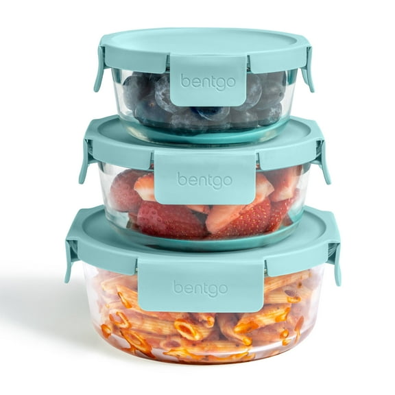 Bentgo Glass Leak-Proof Food Storage Set - 6-Piece Glass Containers with BPA-Free Airtight Lids, Reusable & Durable for Leftovers & Meal Prep - Microwave, Freezer, Oven & Dishwasher Safe (Soft Aqua)