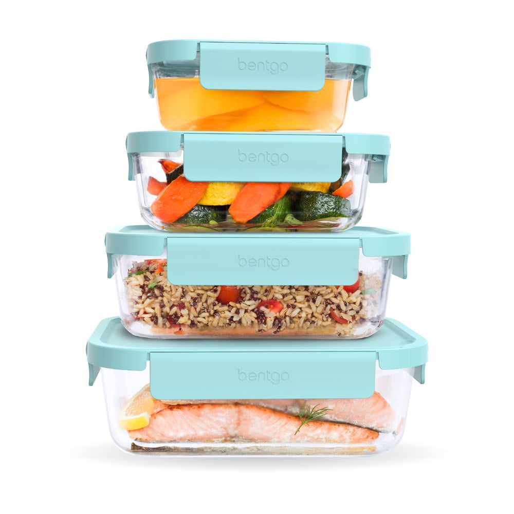 Bentgo Glass Leak-Proof Glass Food Storage (8-Piece Set) - Soft Aqua