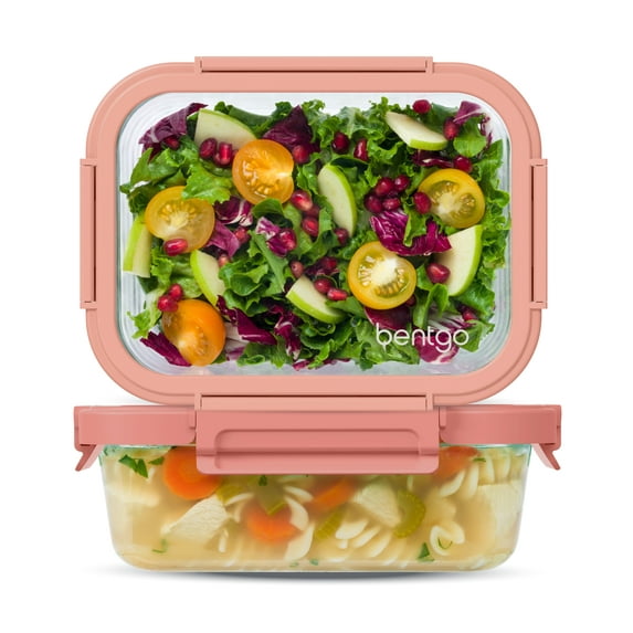 Bentgo Glass Leak-Proof Glass Food Storage Set - 2-Pack (Two 4.4-Cup Containers) - Coral Wash