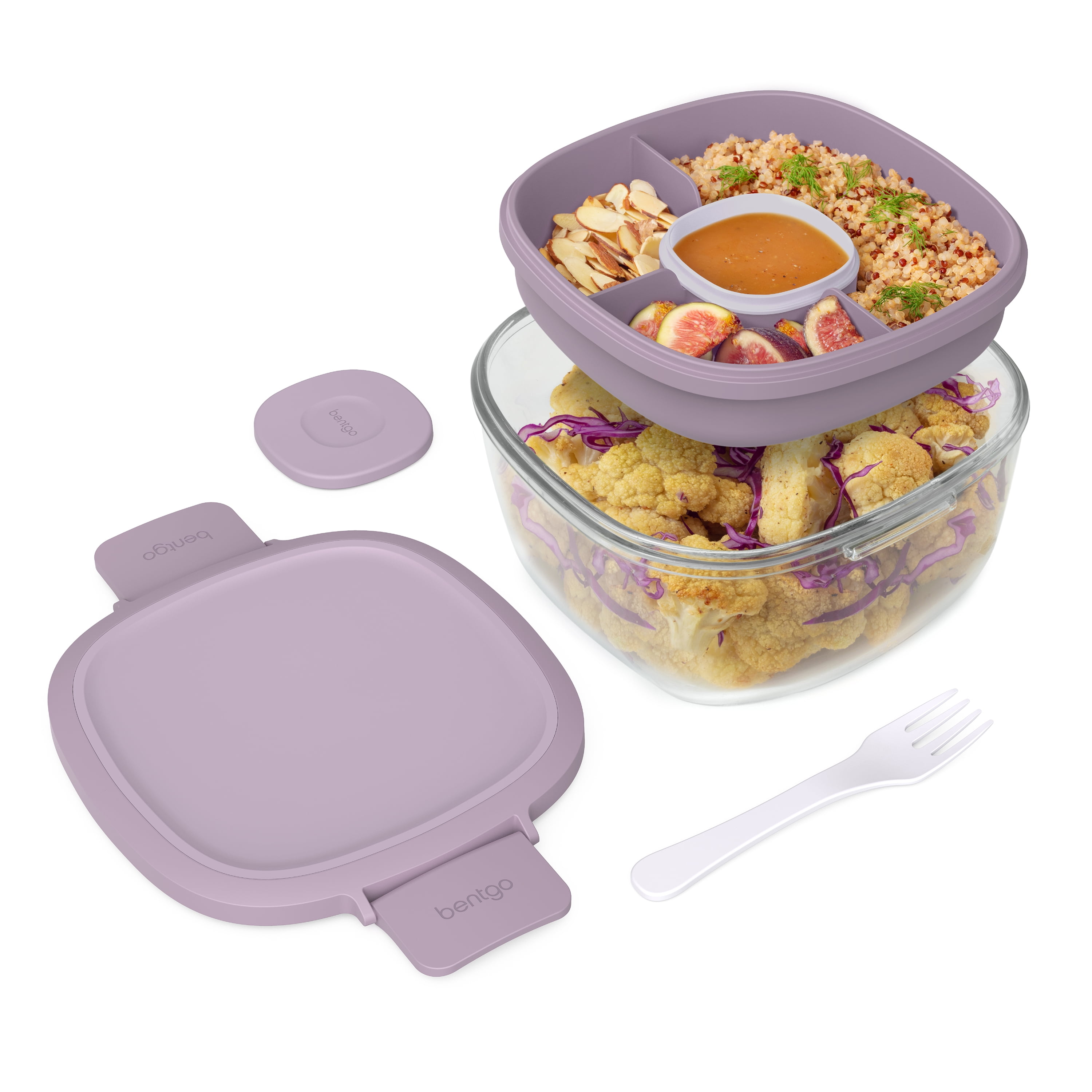 Bentgo Glass Lunch Box Set Lavender Fork Dishwasher Safe Salad Food Storage  New