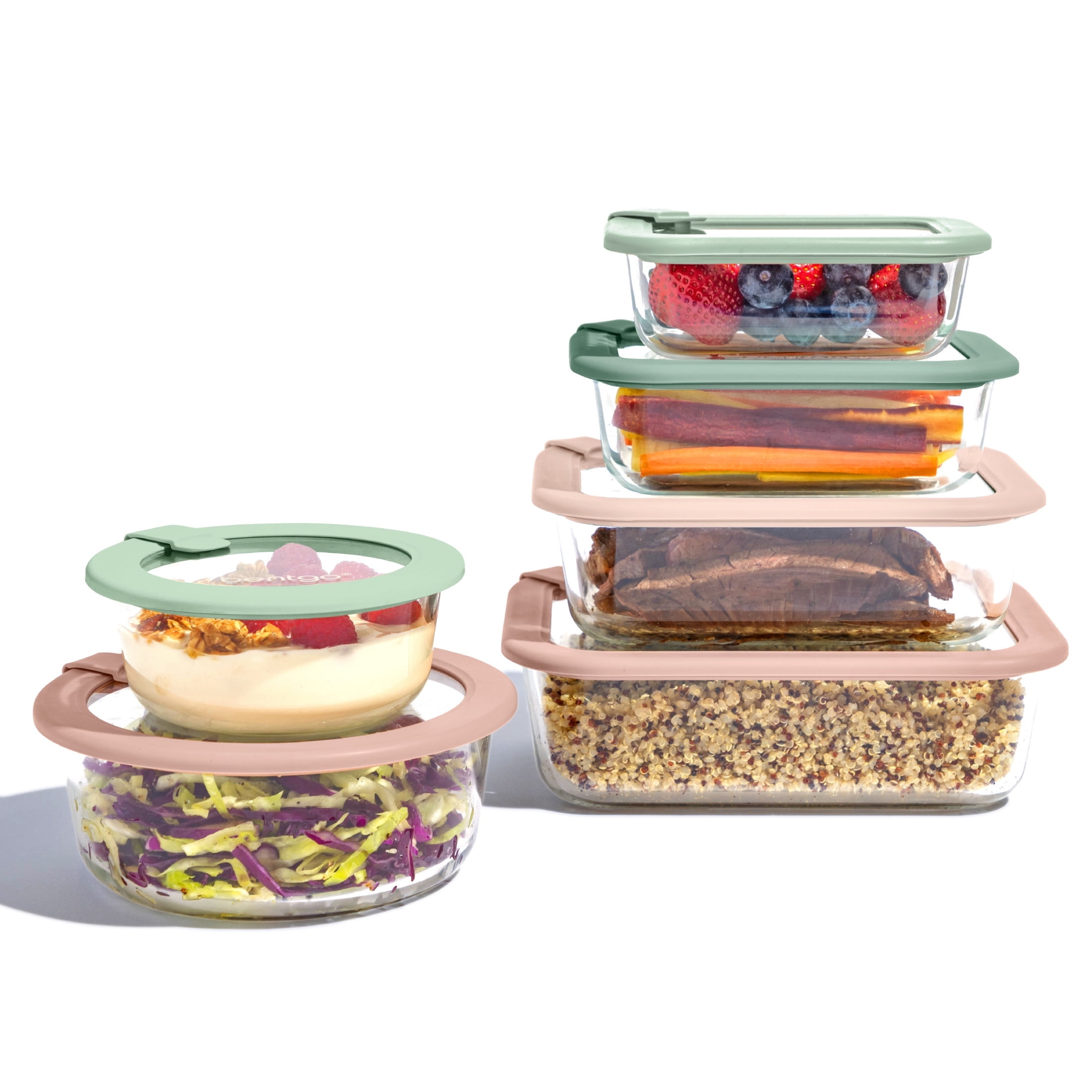 Bentgo Signature Leak-Proof Glass Food Storage - 12-Piece Set, 1-Compartment Meal Prep Plastic-Free Containers, Airtight Glass Lids, BPA-Free, Microwave, Freezer, Oven, Dishwasher Safe (Desert Sage) - Walmart.com